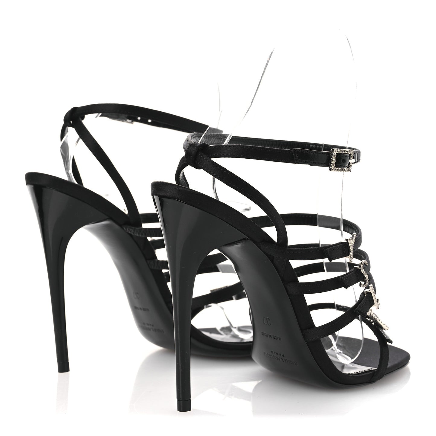 Crepe Satin Crystal Logo Jerry 110 Ankle Strap Sandals 37 Black