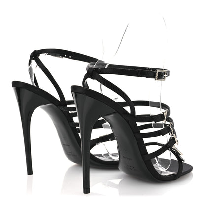 Saint Laurent Crepe Satin Crystal Logo Jerry 110 Ankle Strap Sandals 37 Black 5 of 11