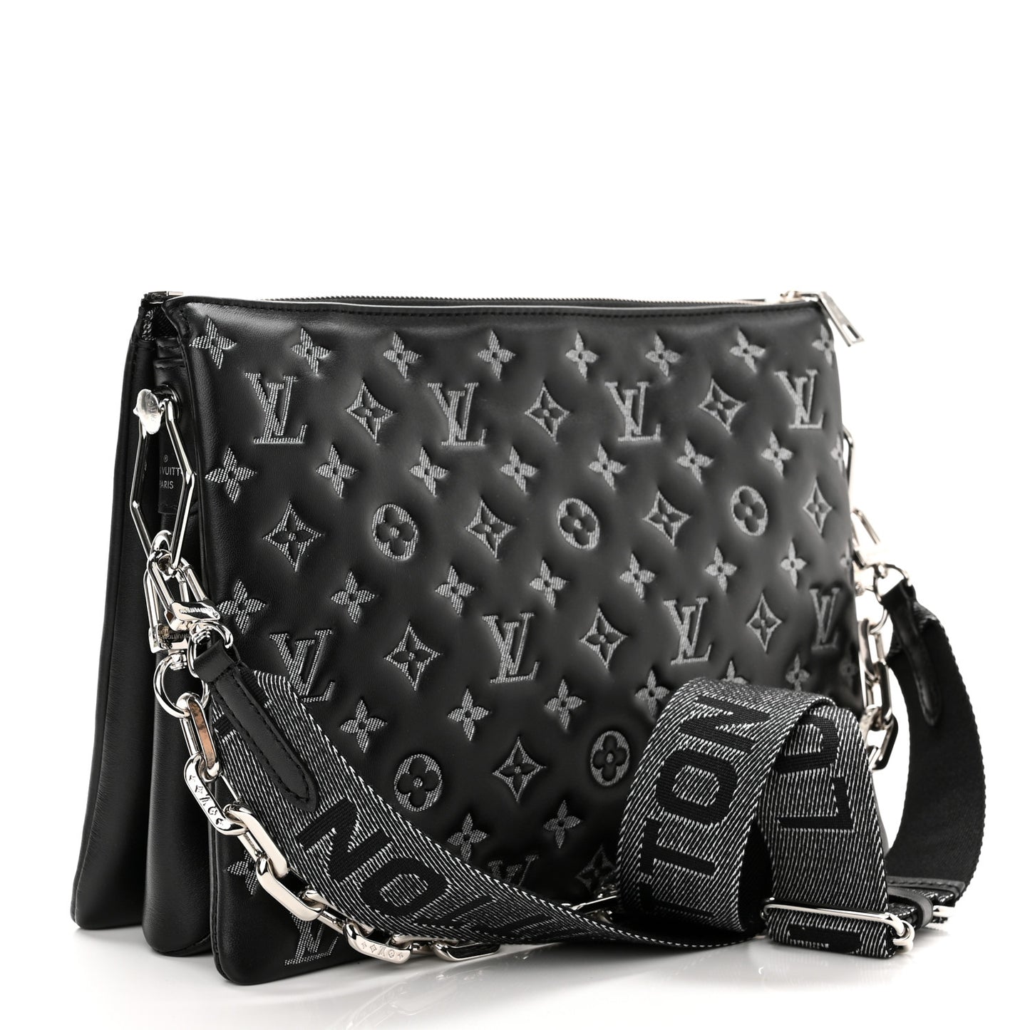 Lambskin Embossed Monogram Coussin MM Black Gray