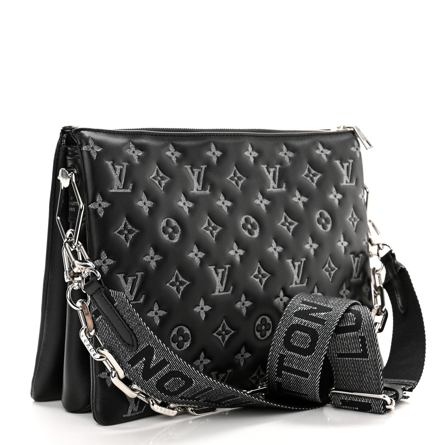 Louis Vuitton Lambskin Embossed Monogram Coussin MM Black Gray 3 of 11