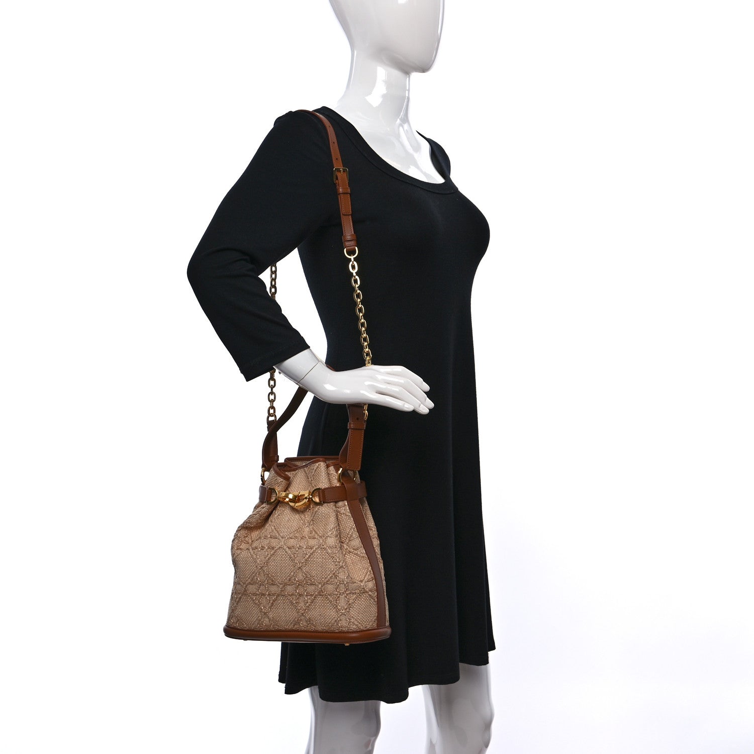 Christian Dior Raffia Calfskin Cannage C'est Dior Cannage Bucket Bag Natural 2 of 8