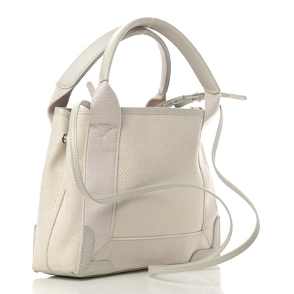 Balenciaga Cotton Canvas Calfskin Navy Cabas XS Natural 4 of 13