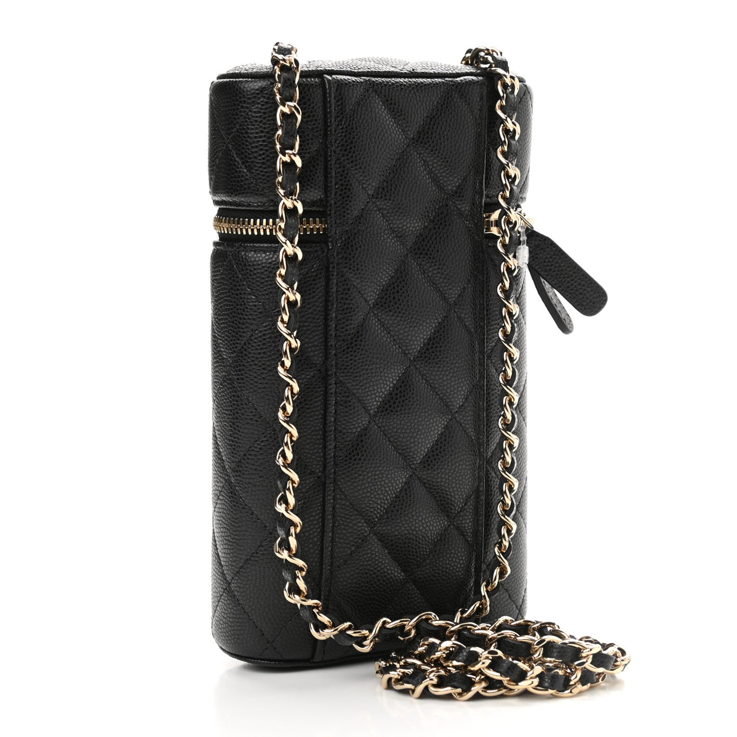 Caviar Quilted Phone Holder With Chain Black