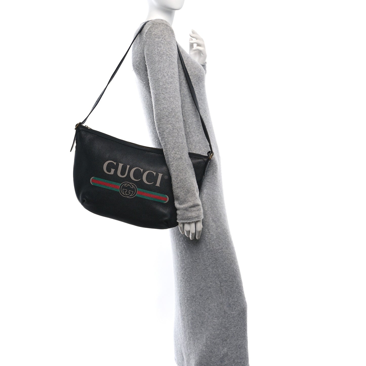 Grained Calfskin Logo Half Moon Hobo Black