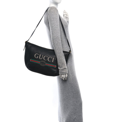 Gucci Grained Calfskin Logo Half Moon Hobo Black 2 of 10