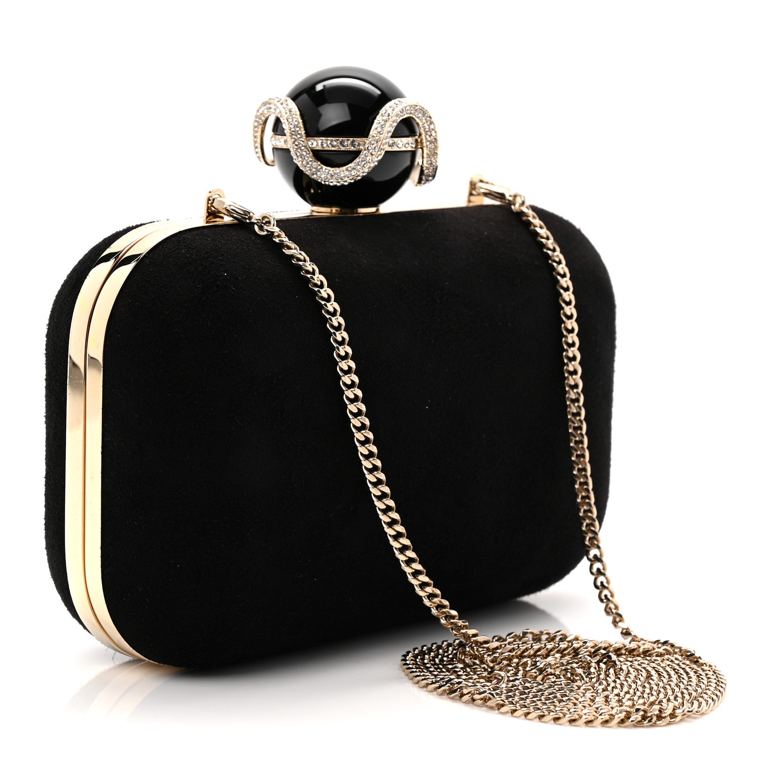 Jimmy Choo Suede Crystal Snake Cloud Clutch Black 3 of 9