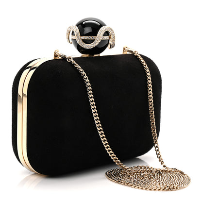 Jimmy Choo Suede Crystal Snake Cloud Clutch Black 3 of 9