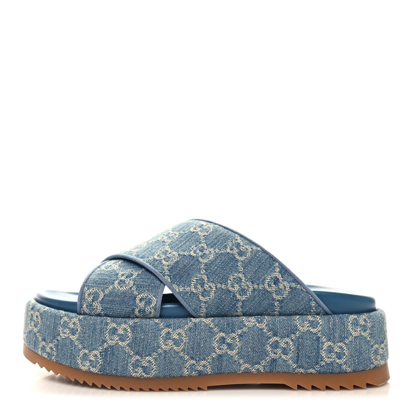 New Denim GG Monogram Angelina Platform 55mm Slide Sandals 38.5 Blue