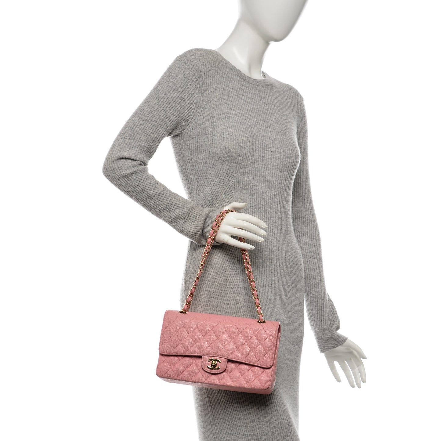Caviar Quilted Medium Double Flap Pink