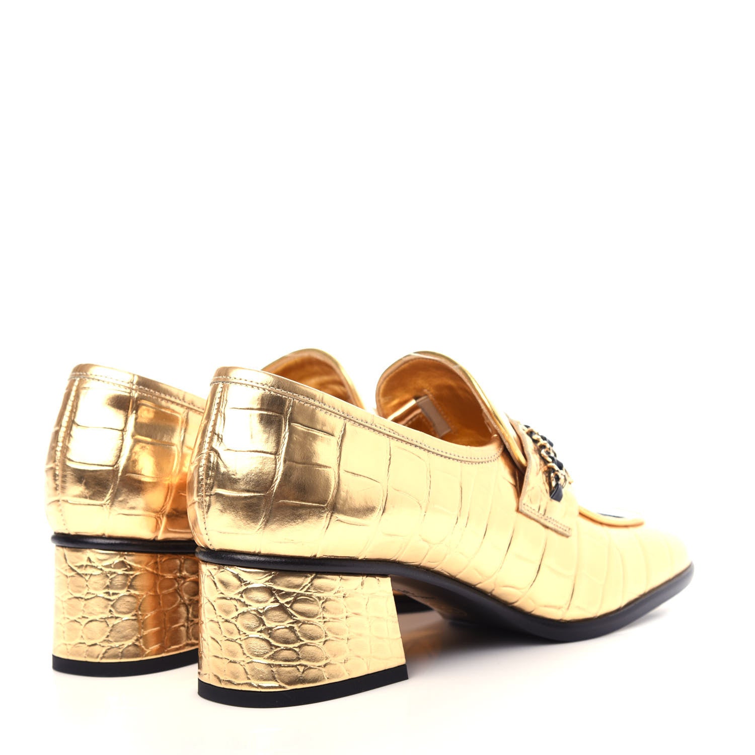 Chanel Metallic Crocodile Embossed Calfskin CC Chain Mocassin Loafers 38 Gold 4 of 11