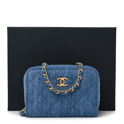 Chanel Denim Quilted CC Pearl Crush Zip Card Holder On Chain Blue 7 of 7