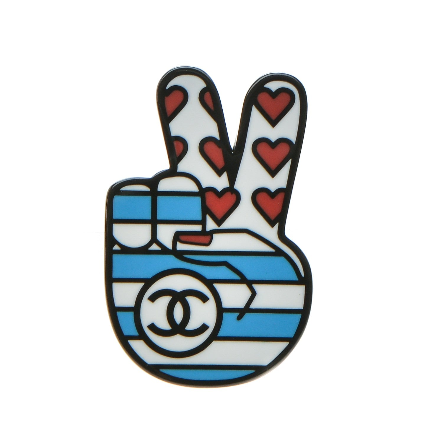 Chanel Resin Peace Sign Emoji Brooch Red White Blue 1 of 4