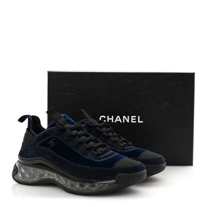 Chanel Suede Calfskin Velvet Grosgrain CC Sneakers 37 Navy Blue Black 10 of 10