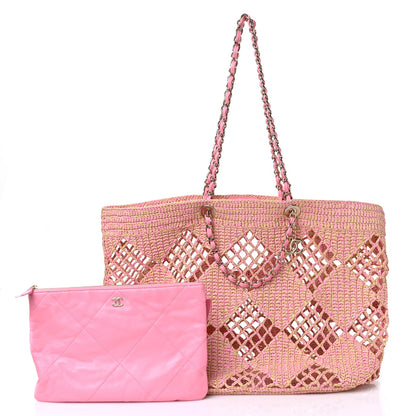 Chanel Raffia Effect Braided Large Shopping Bag Beige Pink 2 of 11