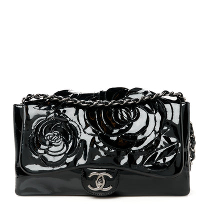 Chanel Patent Tweed Camellia Petals Large Flap Black 1 of 14