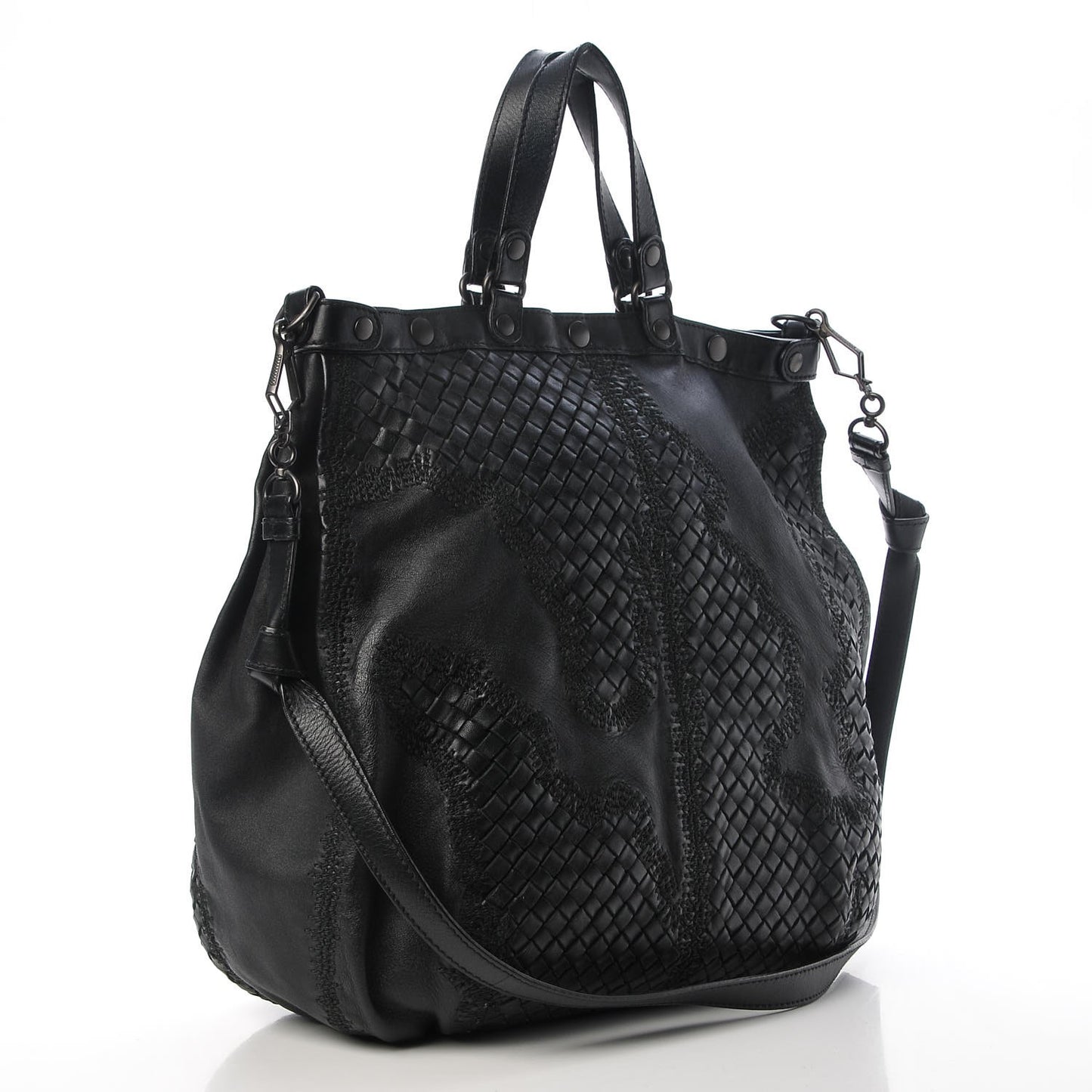 Lambskin Intrecciato Embroidered Tote Black