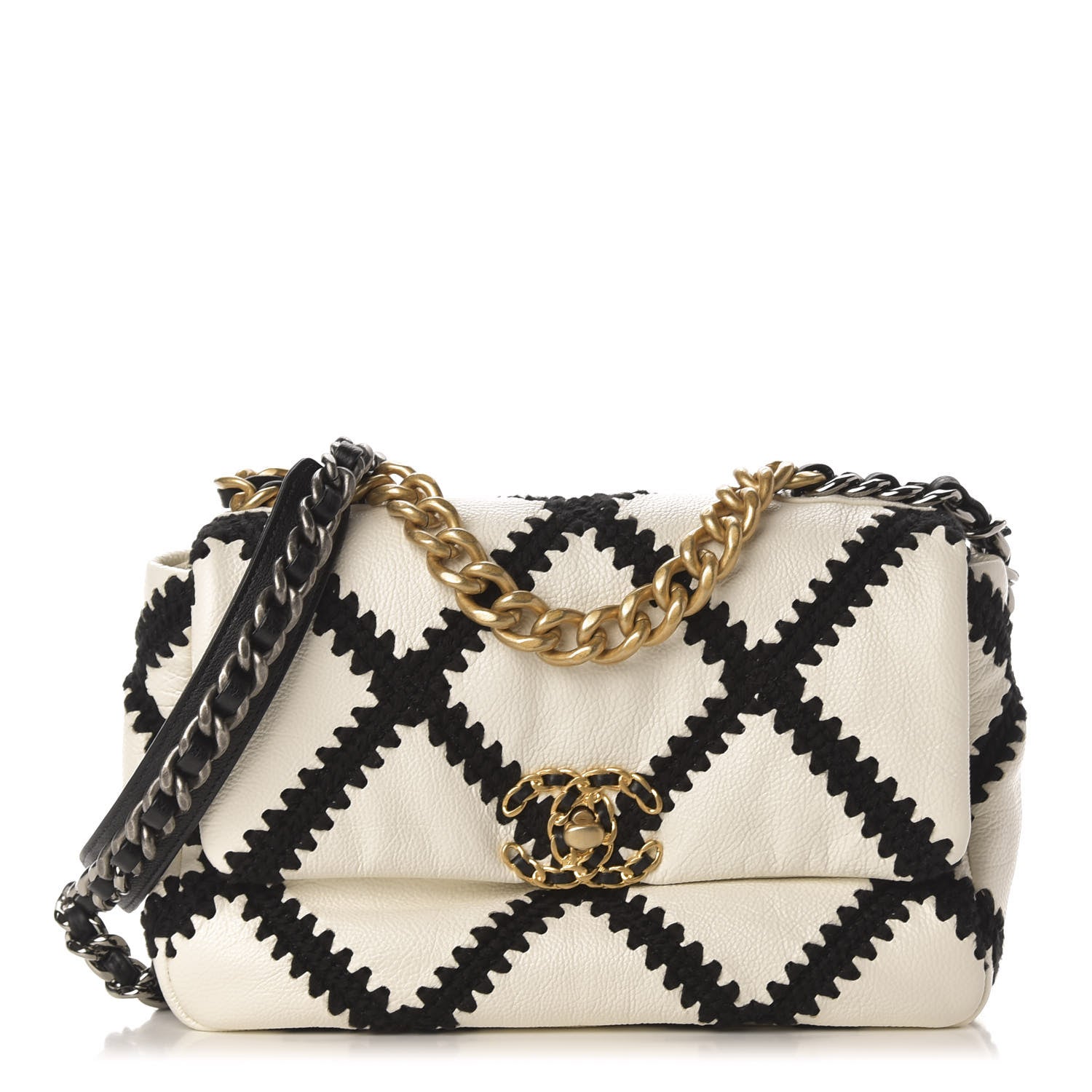 Chanel Calfskin Crochet Medium 19 Flap White Black 1 of 11