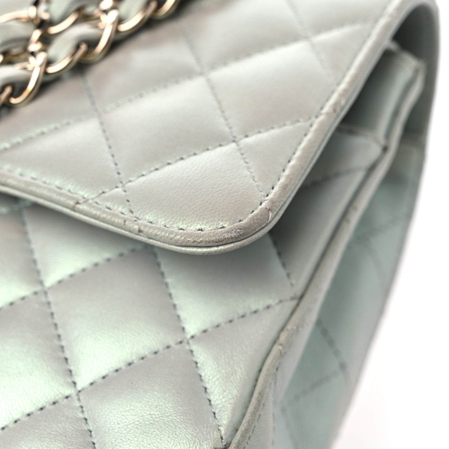 Chanel Iridescent Lambskin Quilted Medium Double Flap Light Blue 13 of 13