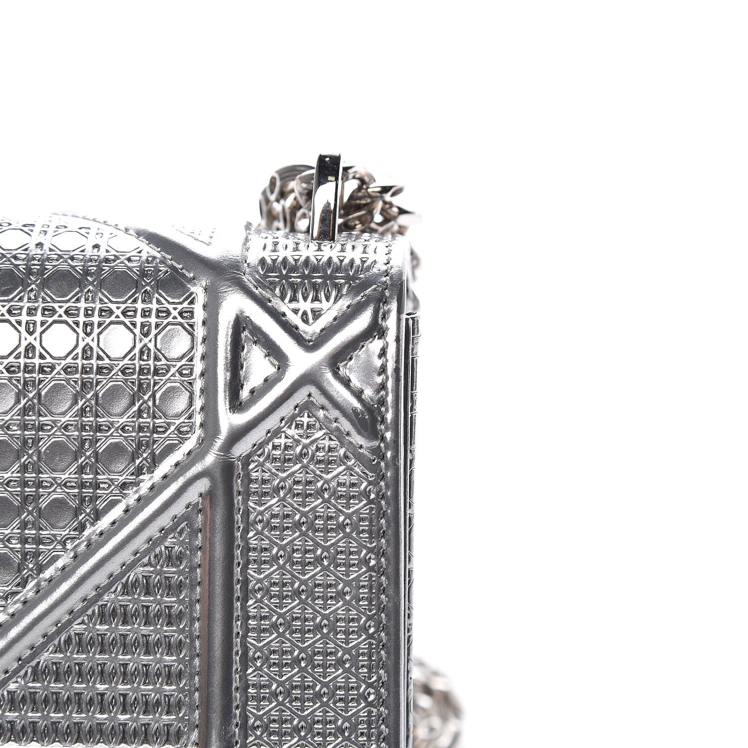 Christian Dior Metallic Patent Micro-Cannage Baby Diorama Flap Bag Silver 9 of 9