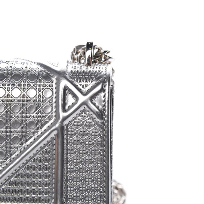 Christian Dior Metallic Patent Micro-Cannage Baby Diorama Flap Bag Silver 9 of 9