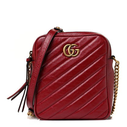 Gucci Azalea Calfskin Matelasse Diagonal Tall GG Marmont Crossbody Bag Romantic Cerise 1 of 8