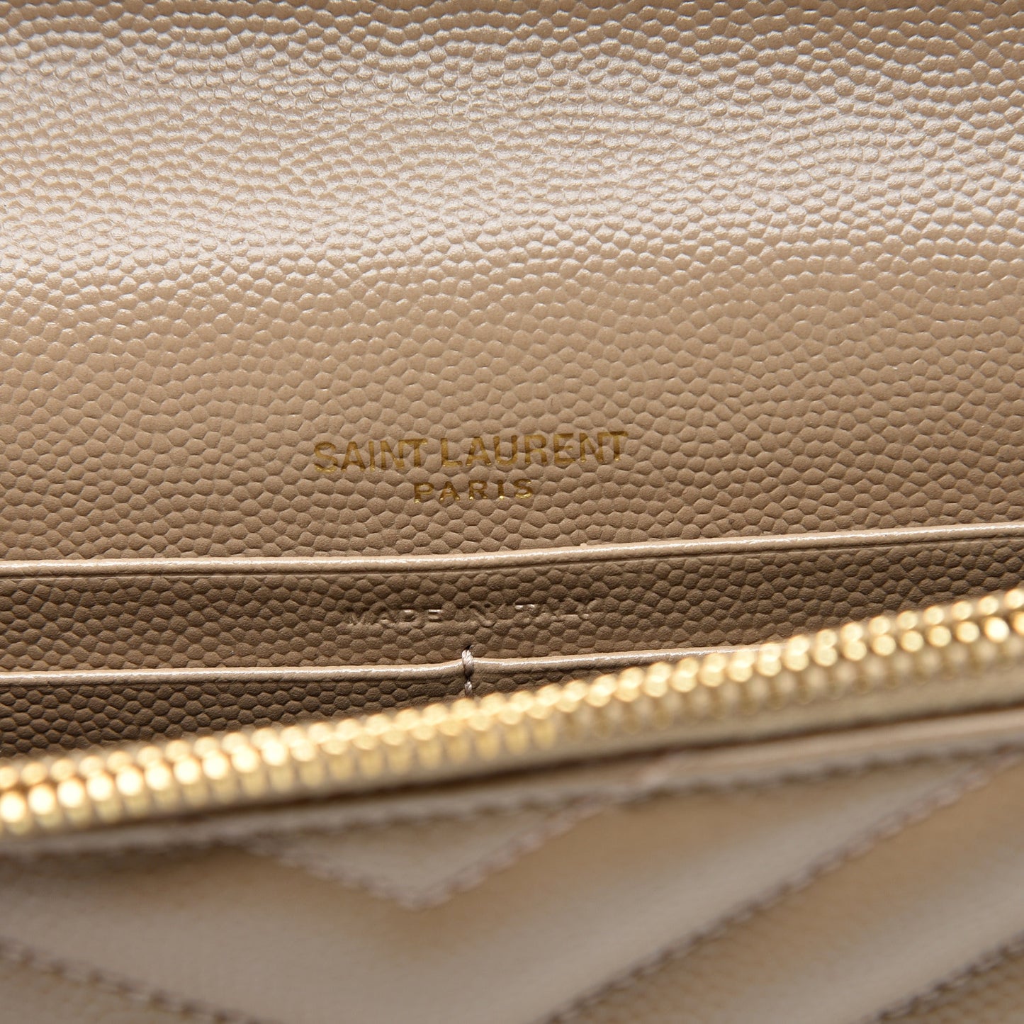 Grain De Poudre Matelasse Chevron Monogram Envelope Chain Wallet Taupe