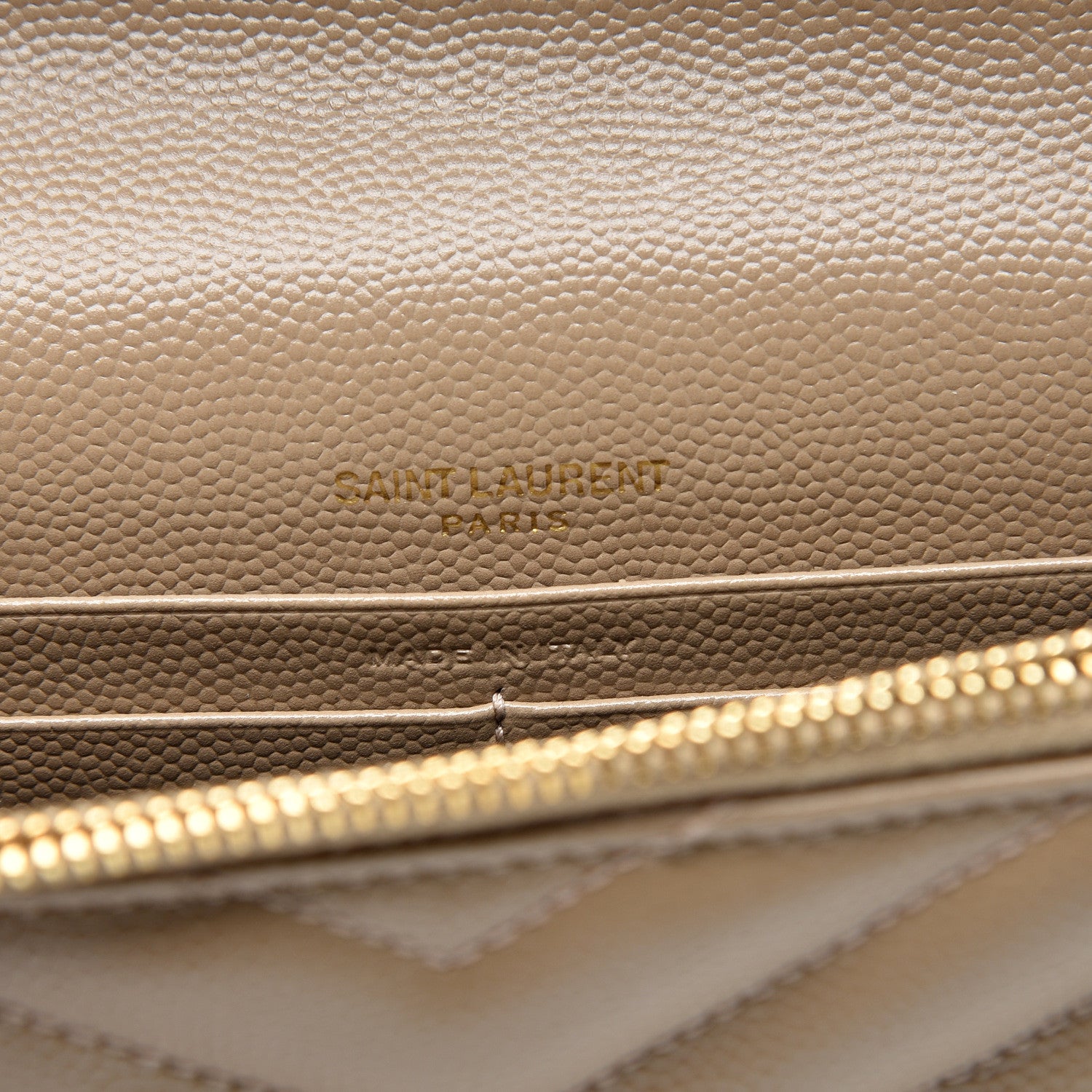 Saint Laurent Grain De Poudre Matelasse Chevron Monogram Envelope Chain Wallet Taupe 7 of 8
