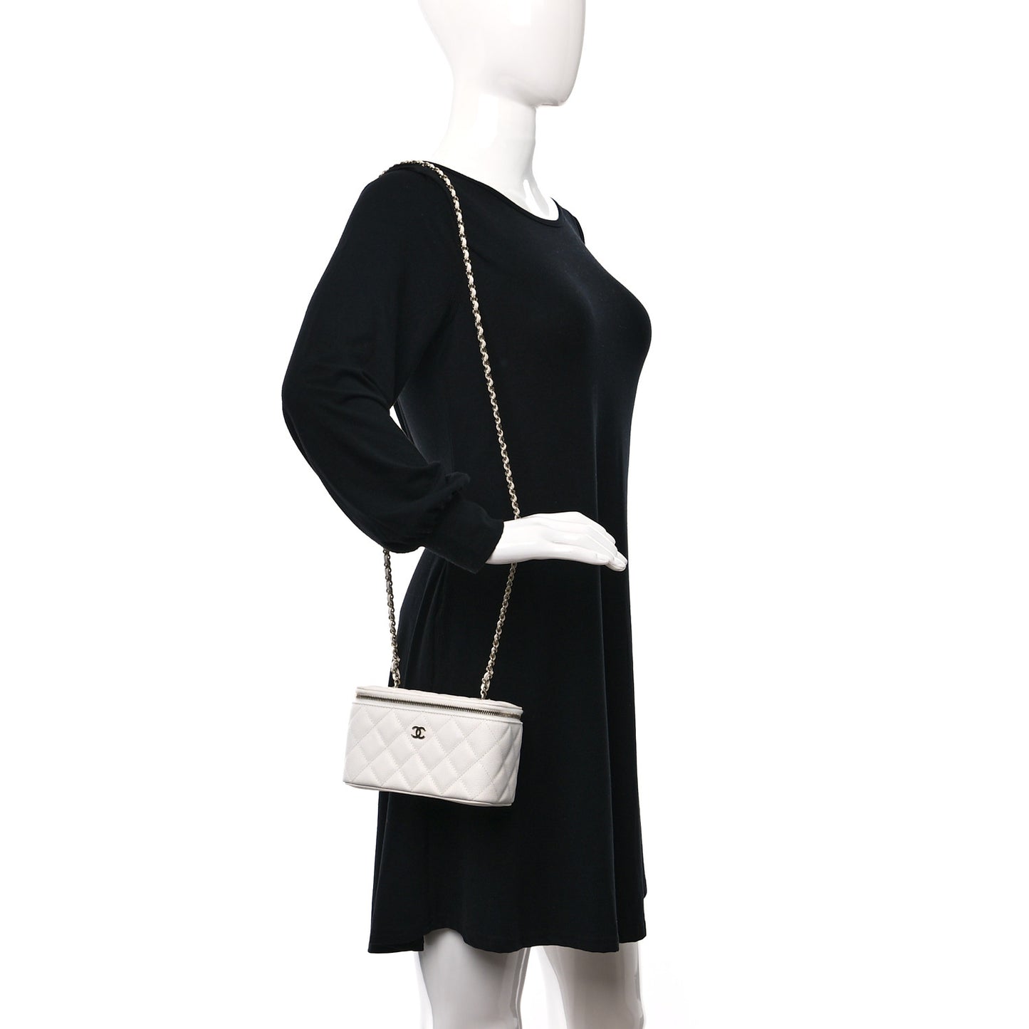 Caviar Quilted Small Vanity Case With Chain White