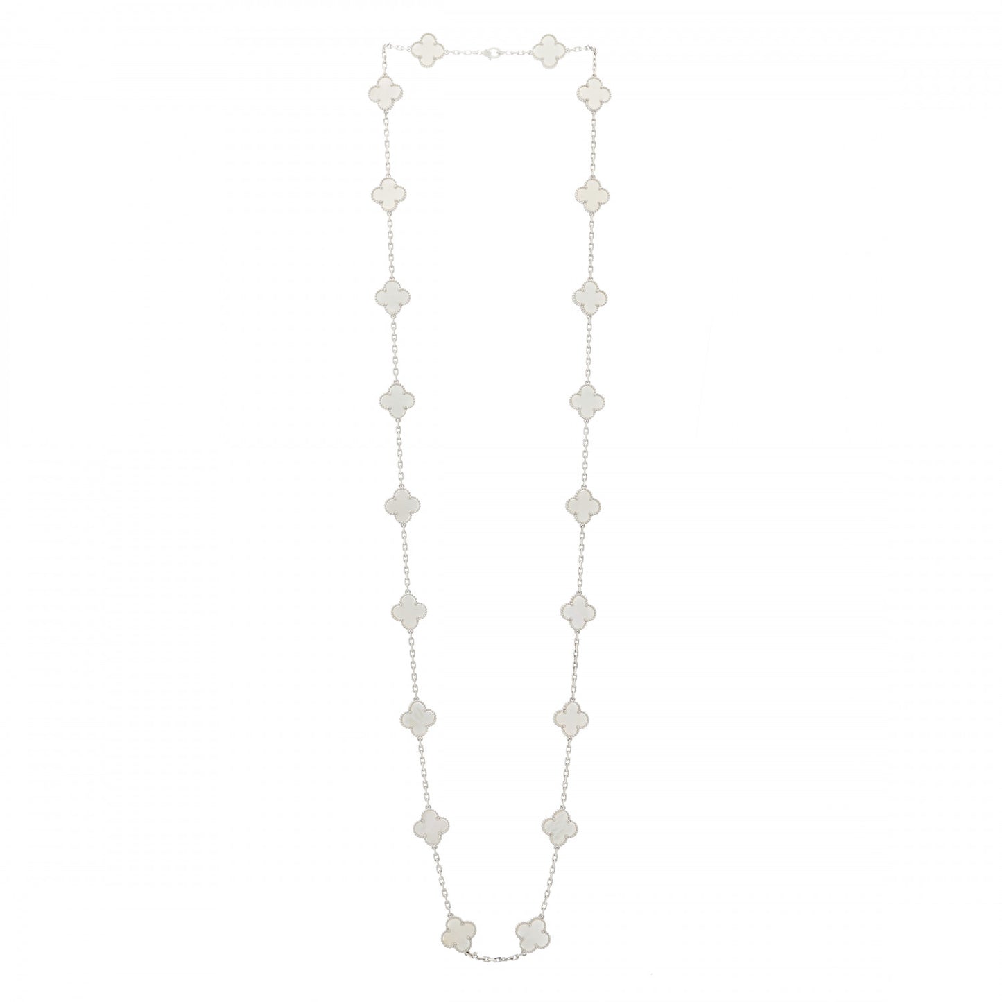 18K White Gold Mother of Pearl 20 Motifs Vintage Alhambra Necklace
