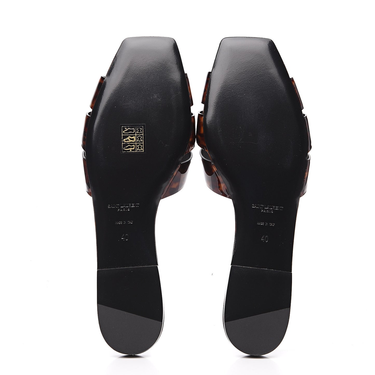Patent Calfskin Nu Pied 05 Slide Sandals 40 Tortoise