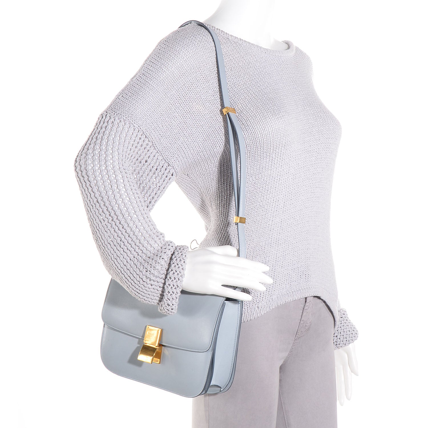 Celine Smooth Calfskin Medium Classic Box Flap Bag Powder Blue 2 of 10