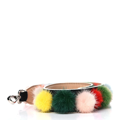 Fendi Vitello Dolce Mink Fur Bi-Color Pom Pom Strap You Black Makeup Multicolor 7 of 10
