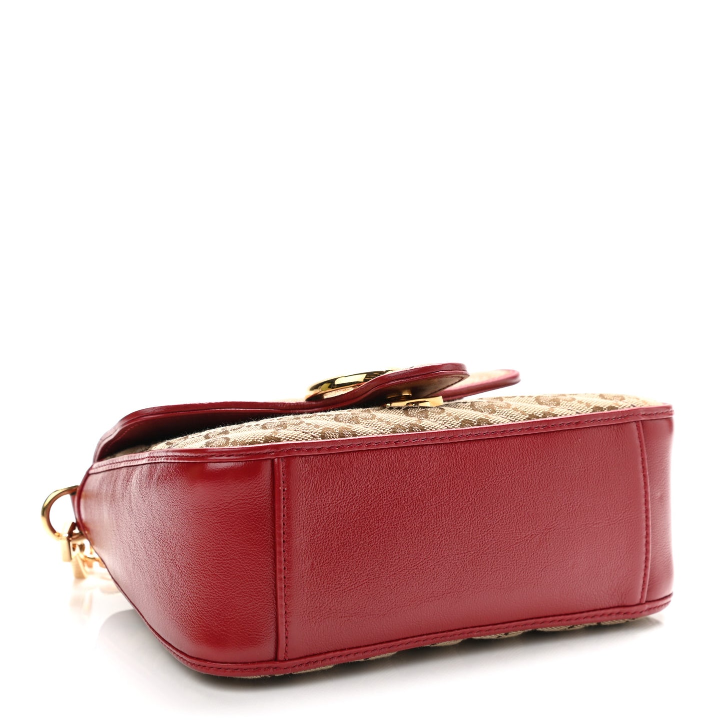 Monogram Glazed Calfskin Matelasse Diagonal Mini GG Marmont Top Handle Shoulder Bag Beige Ebony New Cherry Red