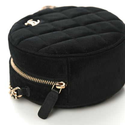 Chanel Velvet Quilted Pearl Crush Round Clutch With Chain Black 8 of 10