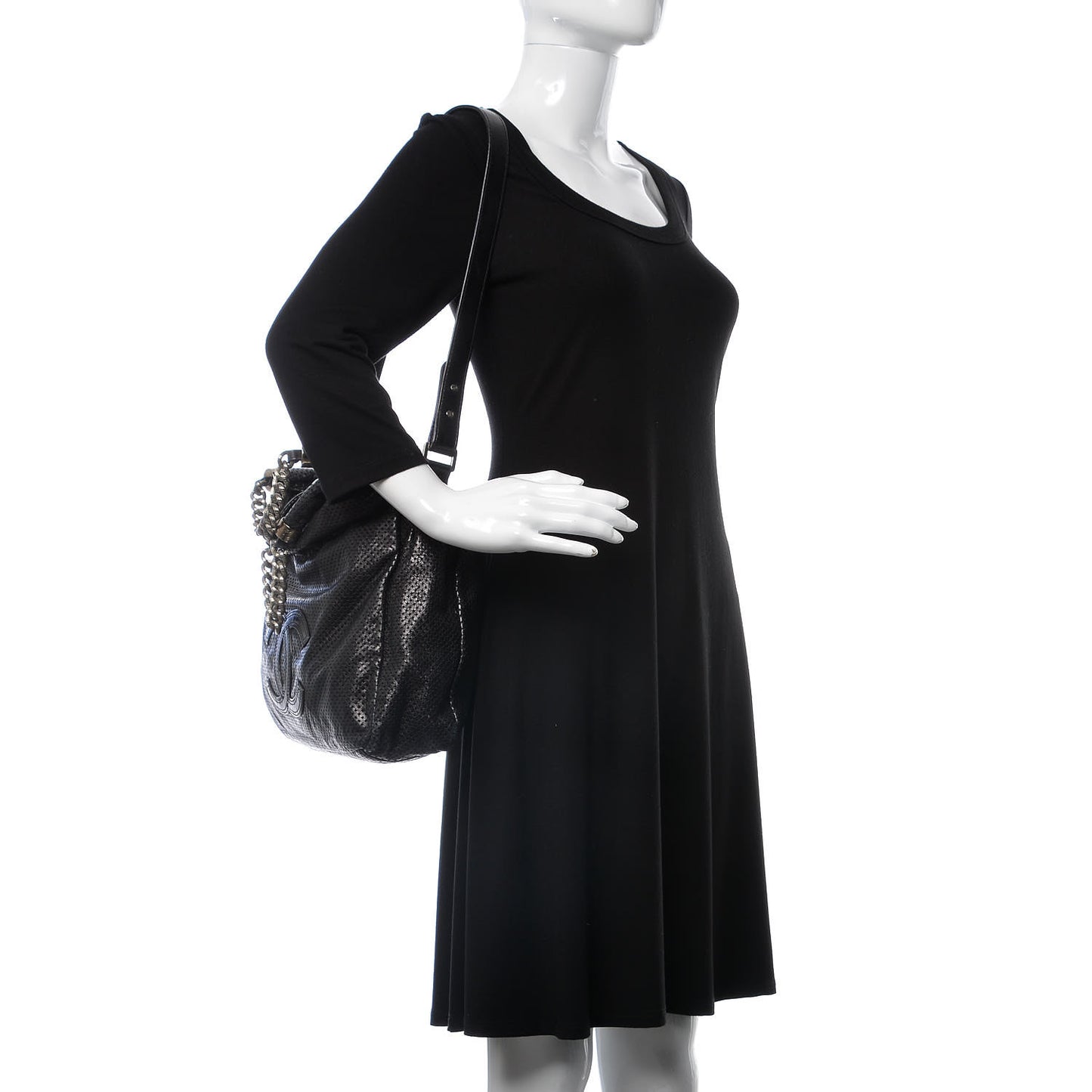 Glazed Calfskin Perforated Medium Rodeo Drive Tote Black