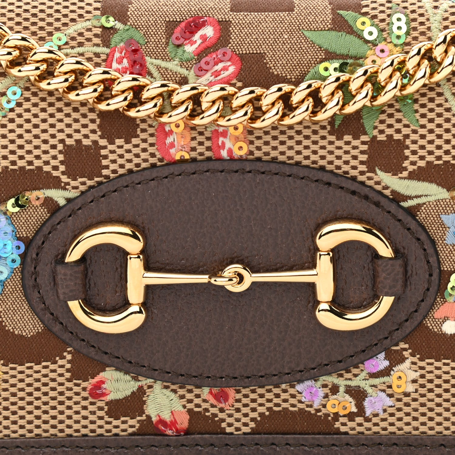 Gucci Monogram Jumbo GG Textured Dollar Calfskin Embroidered Horsebit 1955 Wallet On Chain Camel Ebony New Acero Multicolor 8 of 11