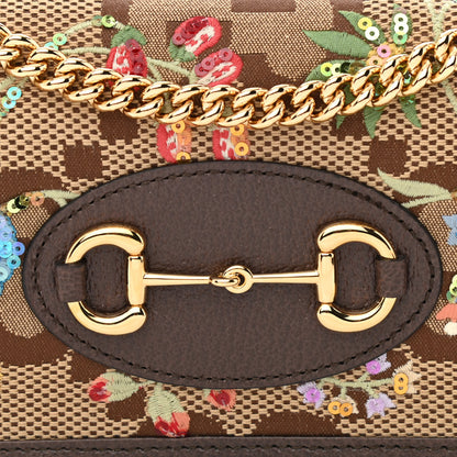 Gucci Monogram Jumbo GG Textured Dollar Calfskin Embroidered Horsebit 1955 Wallet On Chain Camel Ebony New Acero Multicolor 8 of 11