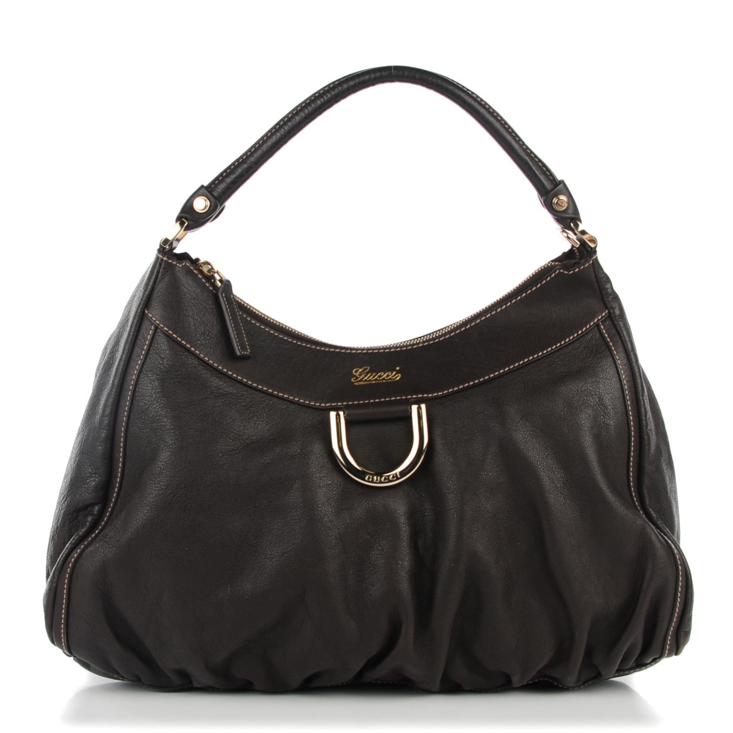 Calfskin Large D Gold Hobo Chocolate Brown