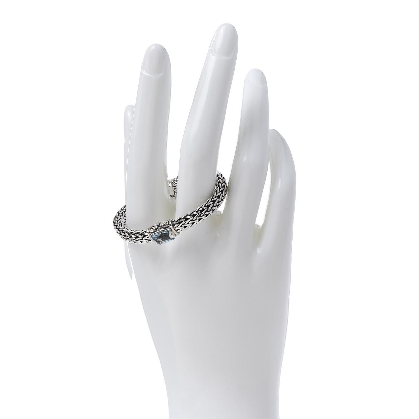 Sterling Silver 18K Yellow Gold Blue Topaz 6.5mm Classic Chain Bracelet