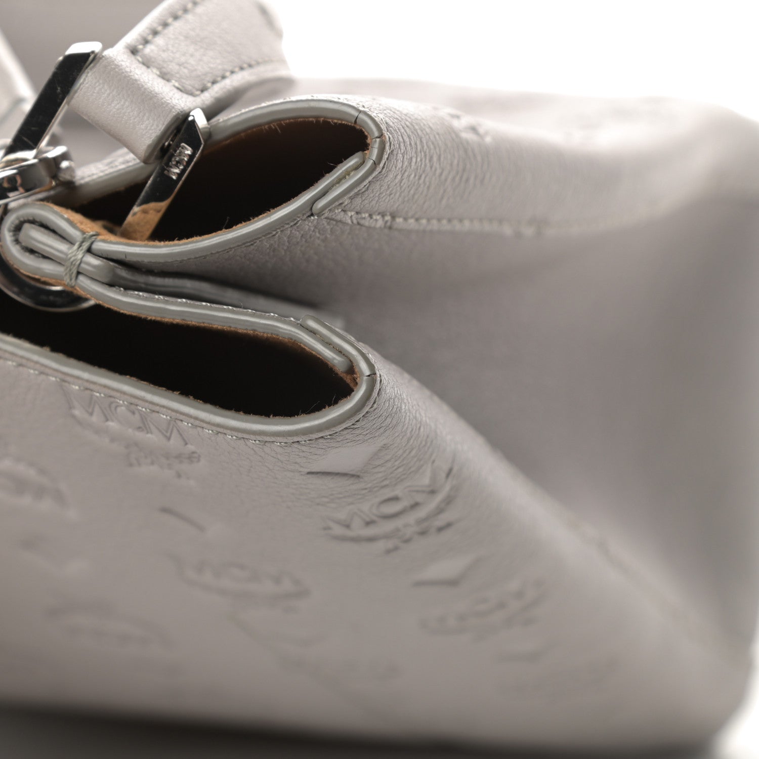 MCM Calfskin Ottomar Monogram Sarah Convertible Hobo Dove 13 of 15