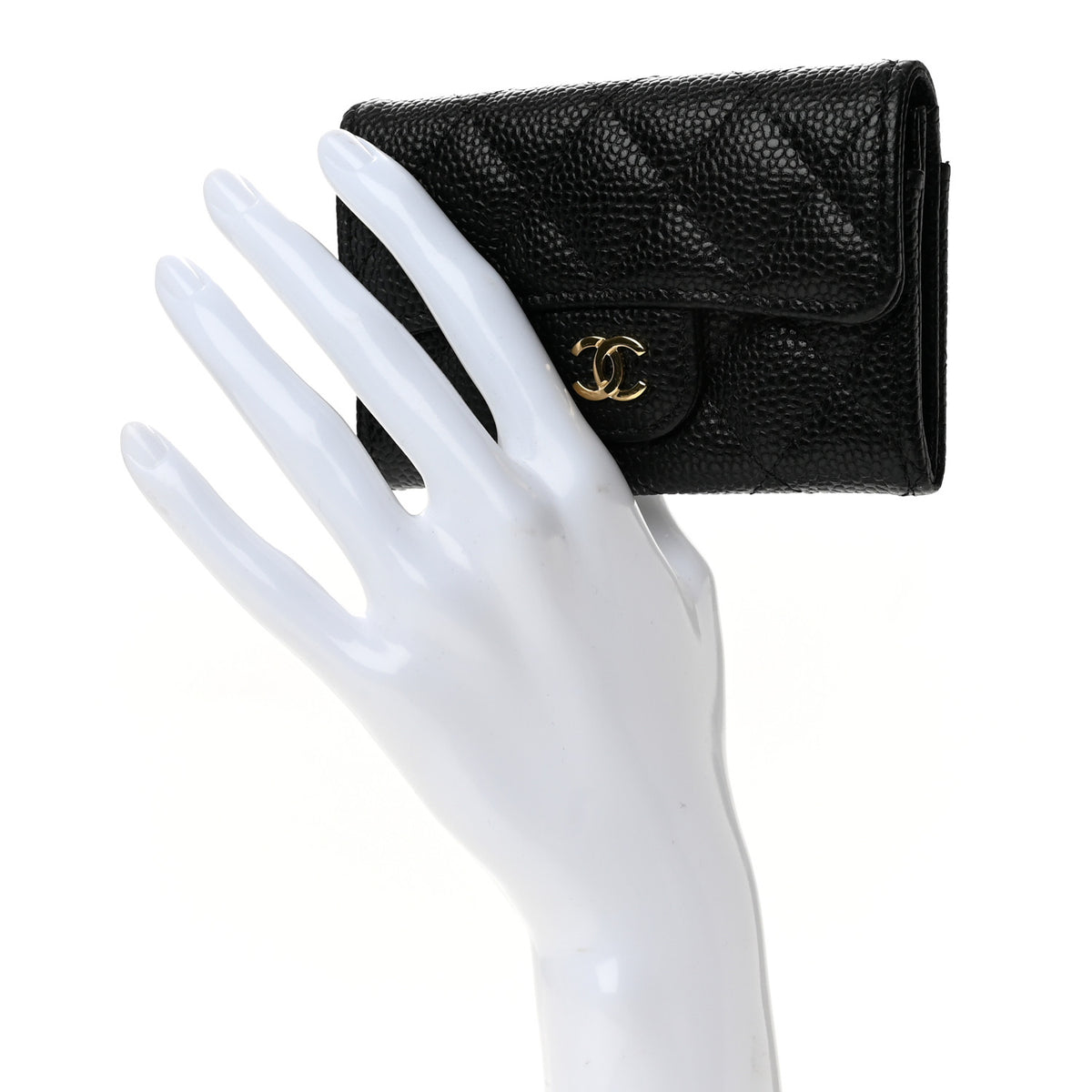 Caviar Quilted Flap Card Holder Wallet Black