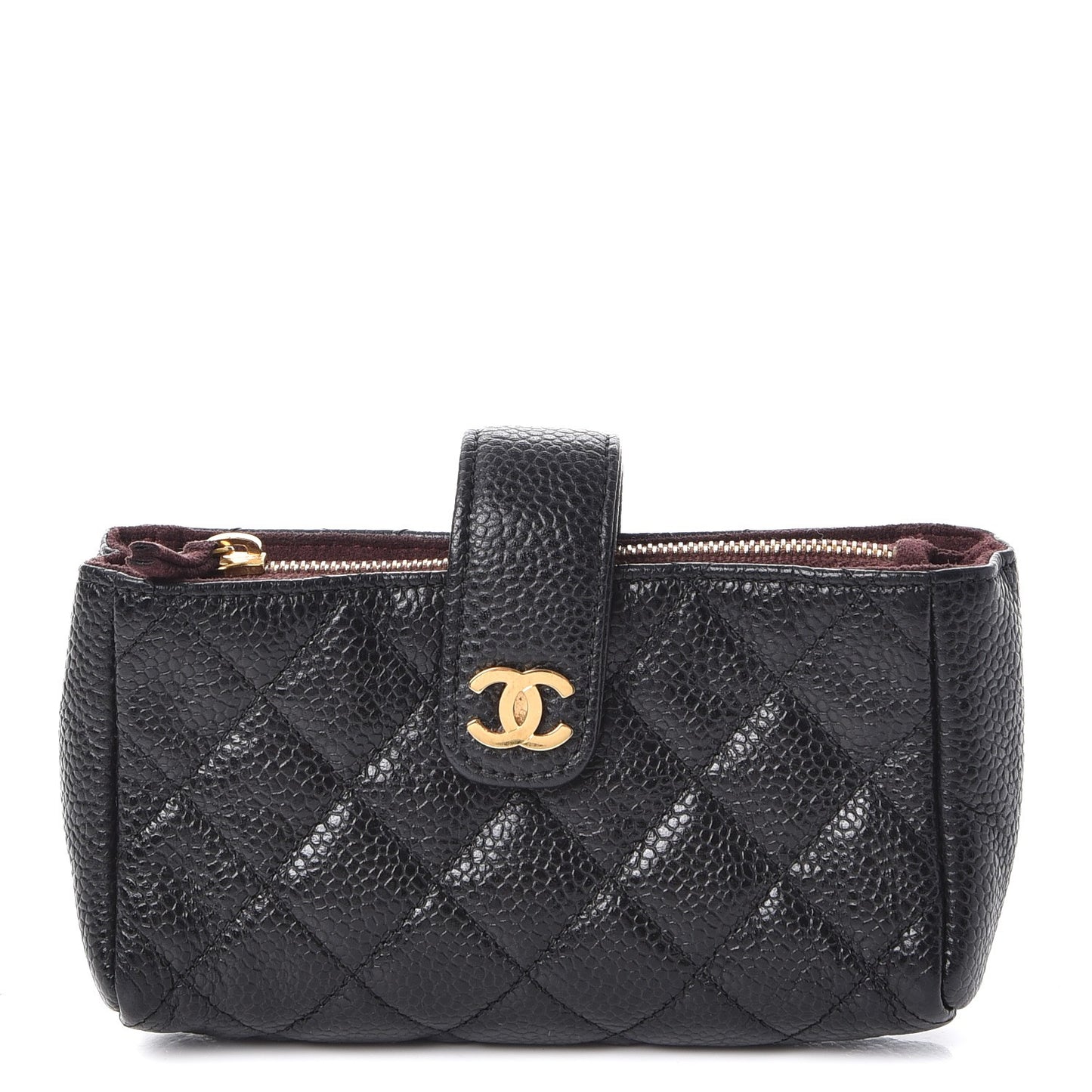 Caviar Quilted Mini Phone Holder Clutch Black