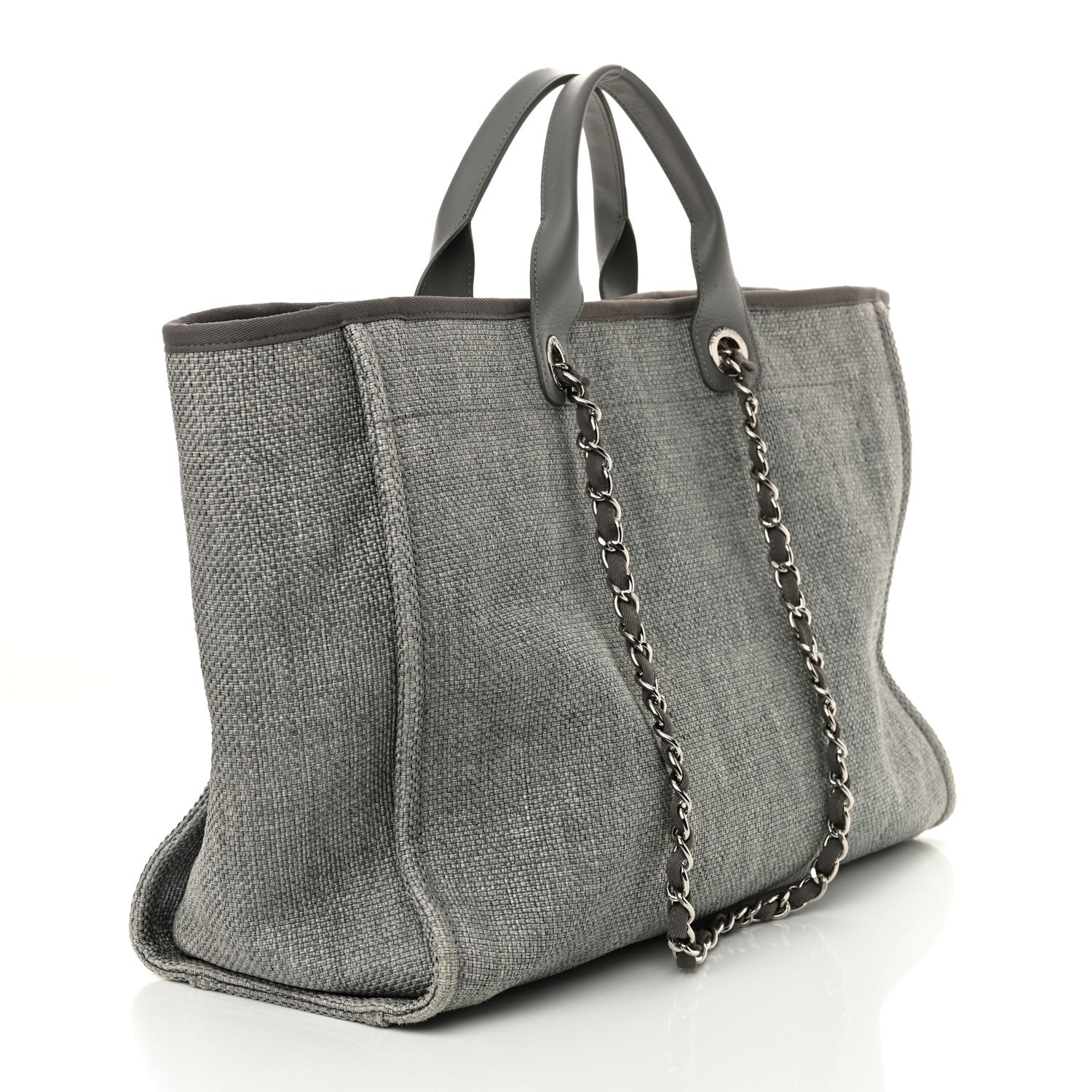 Chanel Woven Straw Raffia Large Deauville Tote Grey 3 of 12