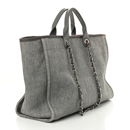 Chanel Woven Straw Raffia Large Deauville Tote Grey 3 of 12