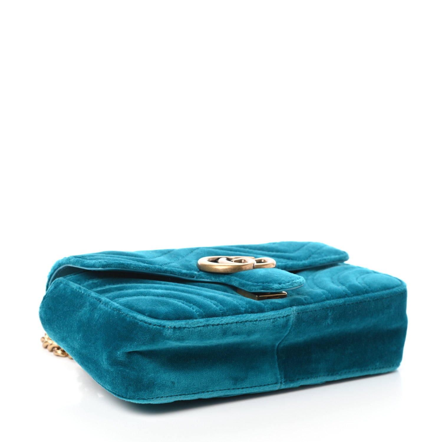 Gucci Velvet Matelasse Mini GG Marmont Shoulder Bag Pavone Cyan 4 of 9