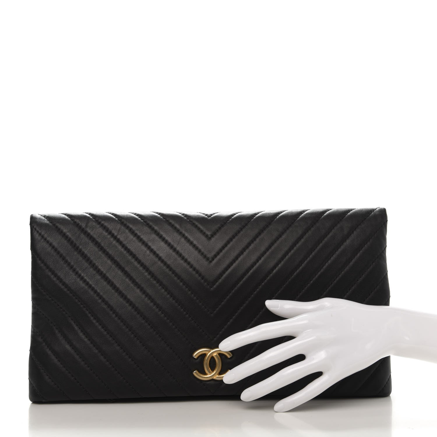 Chanel Lambskin Chevron CC Clutch Black 3 of 11