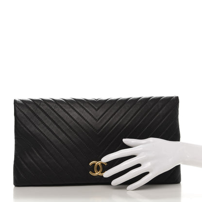 Chanel Lambskin Chevron CC Clutch Black 3 of 11