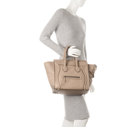 Celine Drummed Calfskin Mini Luggage Dune 2 of 9