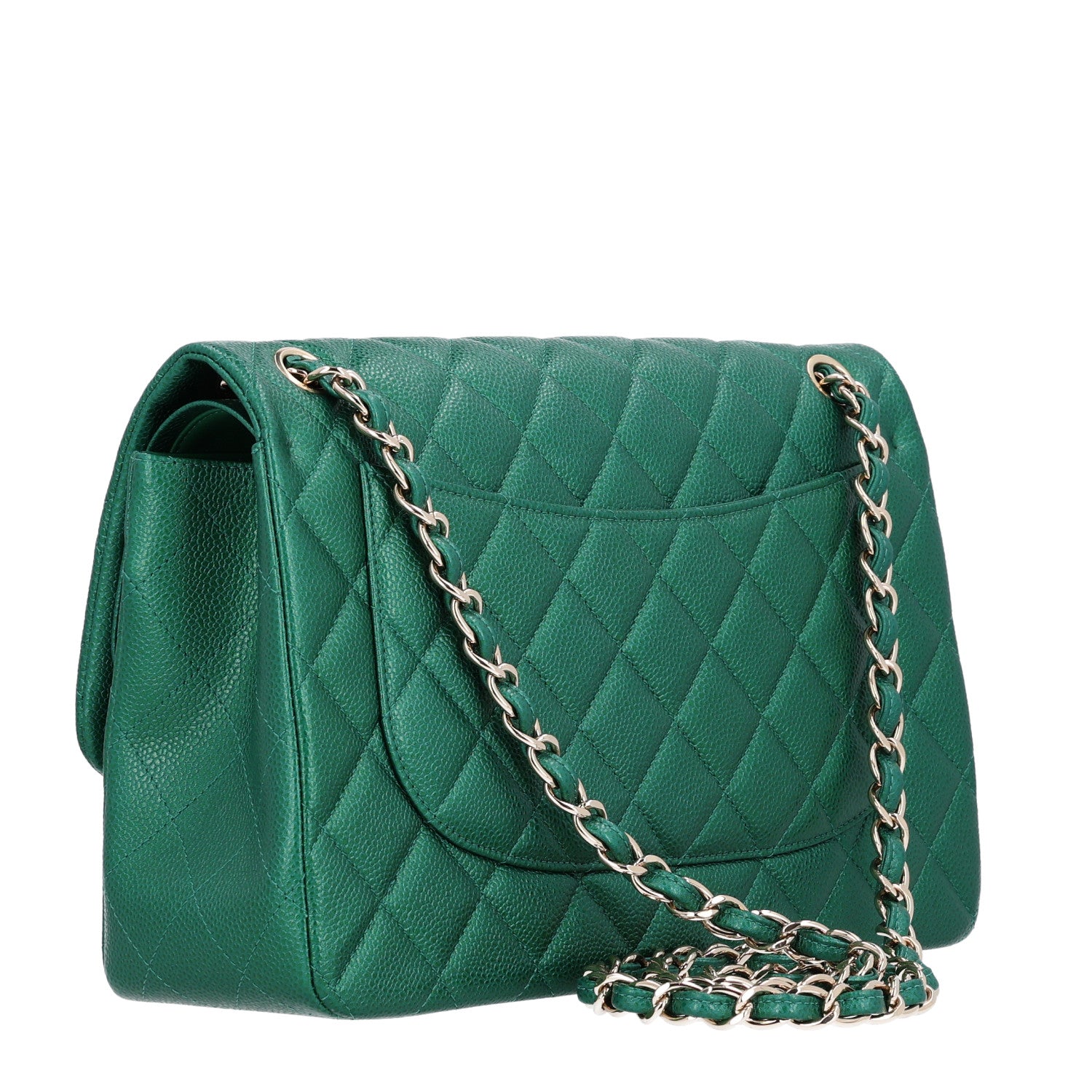 Chanel Metallic Caviar Quilted Jumbo Double Flap Green 3 of 10