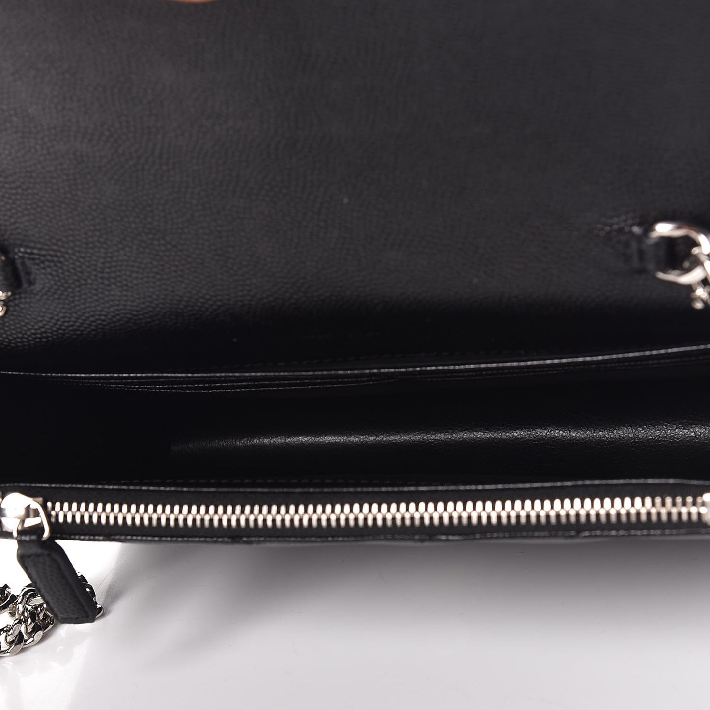 Grain De Poudre Matelasse Chevron Monogram Envelope Chain Wallet Black